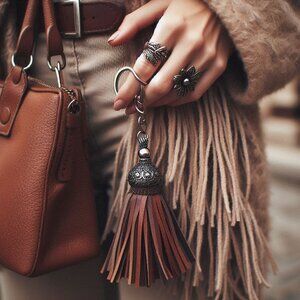 Brand New - Fringe leather or leaves - keychains/bag charms/belt loops charms